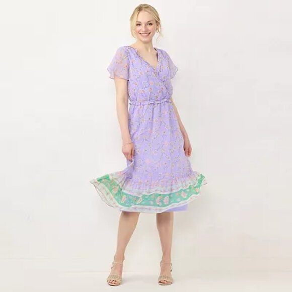 LC Lauren Conrad Dresses & Skirts - LC Lauren Conrad Lavender Floral Wrap Maxi Dress with Green Border Size XS